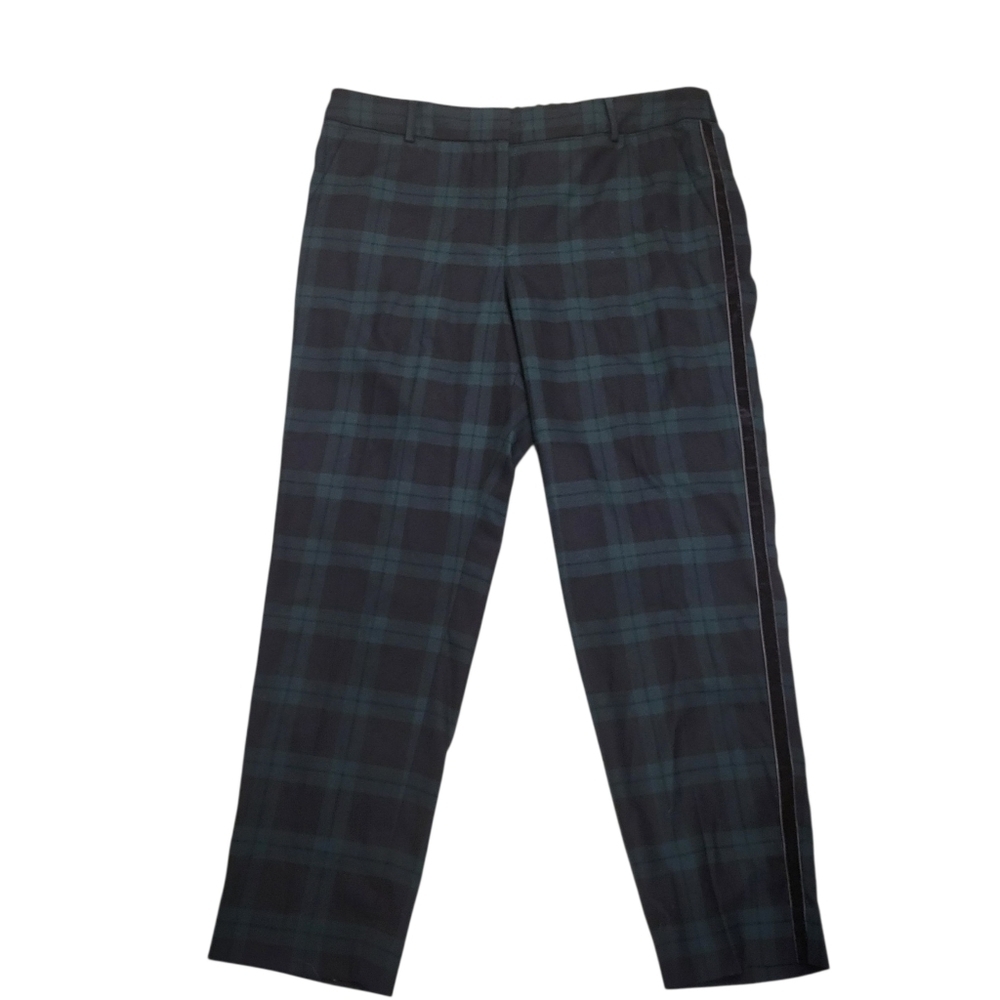 Talbots Hampshire Ankle Wool Blend Green Blue Plaid Velvet Stripe Pants Size 16